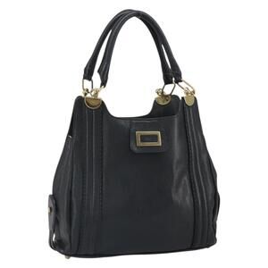 Chloe Irene Hand Bag Leather Black Gold Auth 162156
